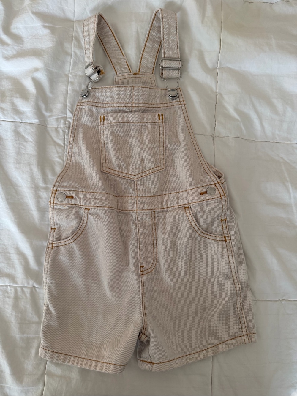 Girls, Joe Fresh Cream Short Denim Overalls, size 7T